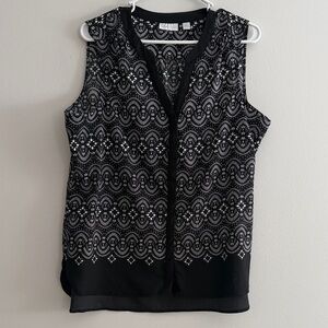 Black and White Polyester Sleeveless Top
